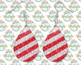 Hardboard Earrings Red and White glitter stripe