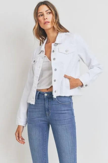 JUST USA Raw Hem Denim Jacket - White