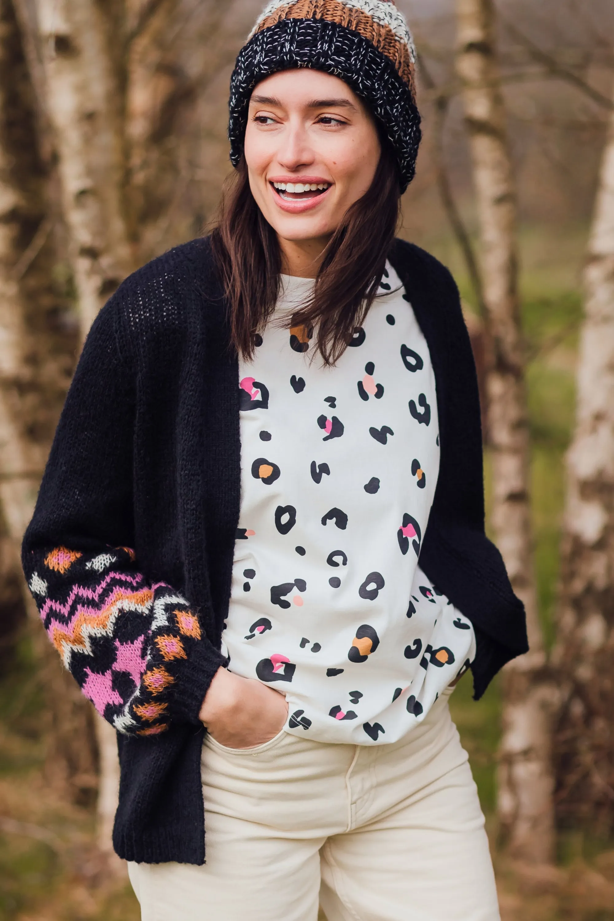 Kinsley Relaxed T-shirt - Off White, Colour Pop Leopard