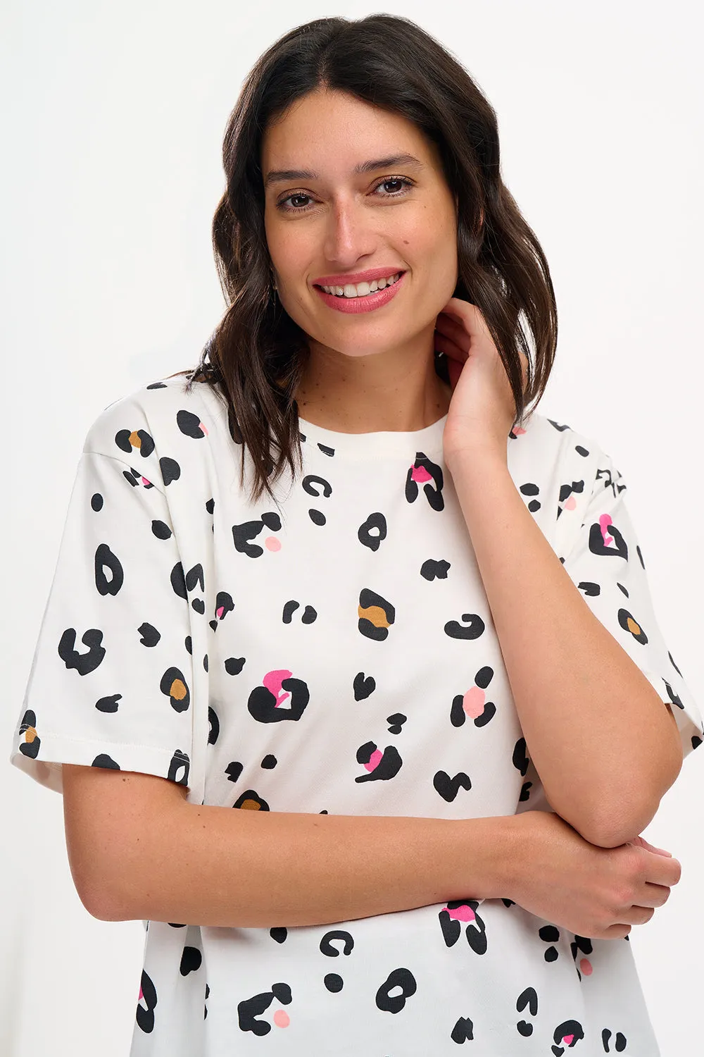 Kinsley Relaxed T-shirt - Off White, Colour Pop Leopard
