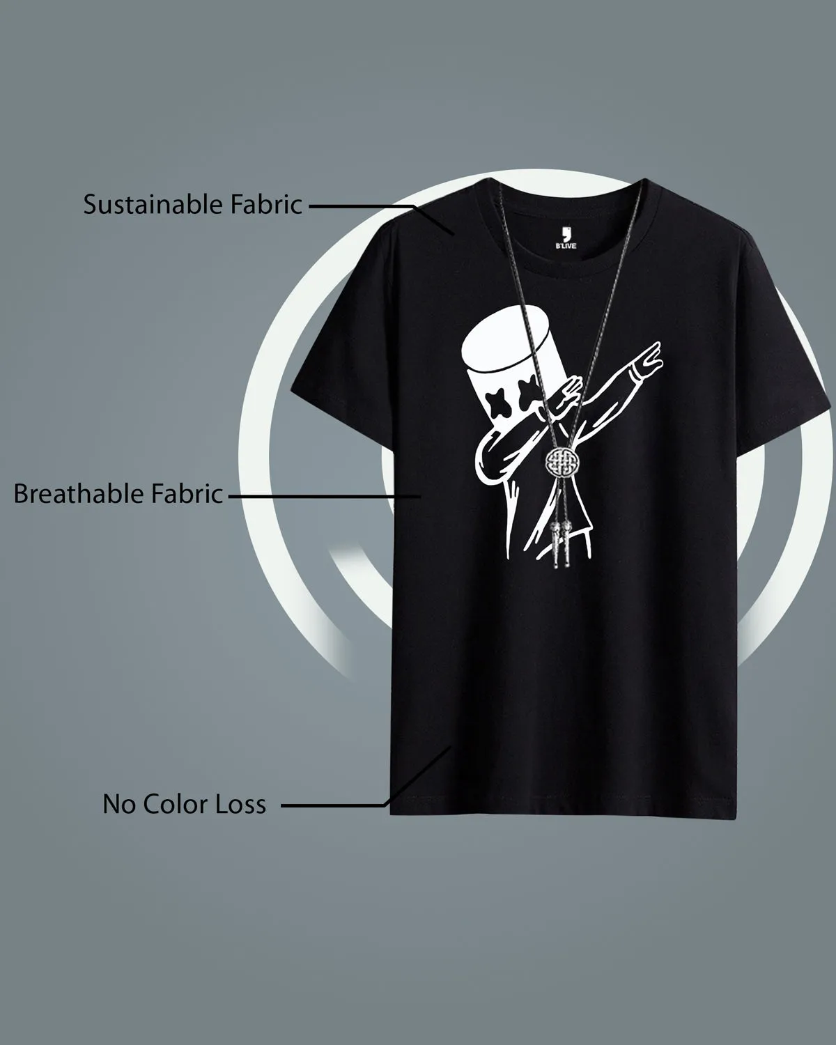 Men Marshmallow Printed Black Round Neck T-shirt