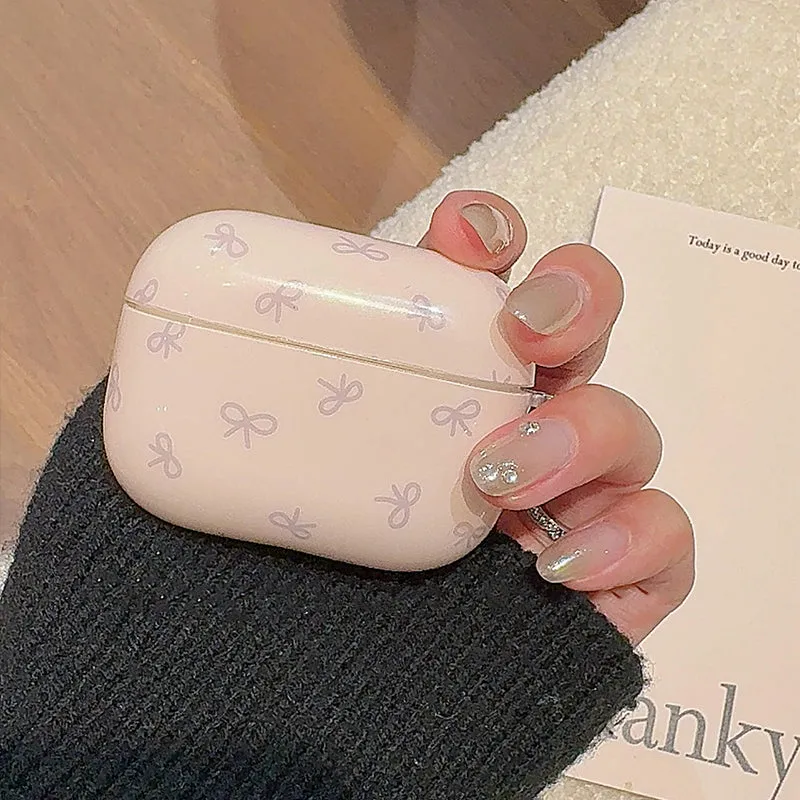 Minimalist style solid color bow AirPods case