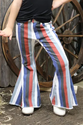 Multi-color stripe printed bootcut denim pants. PNG65153068-AMY