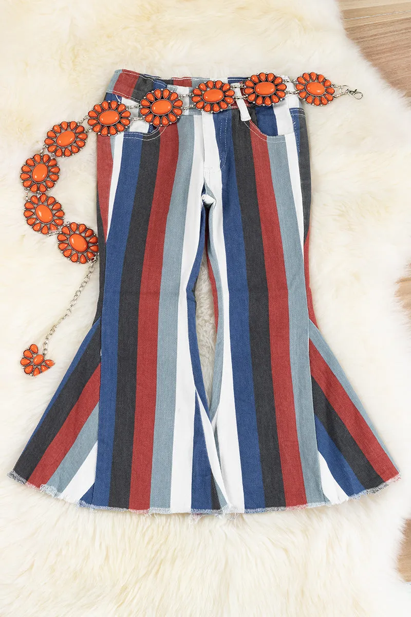 Multi-color stripe printed bootcut denim pants. PNG65153068-AMY