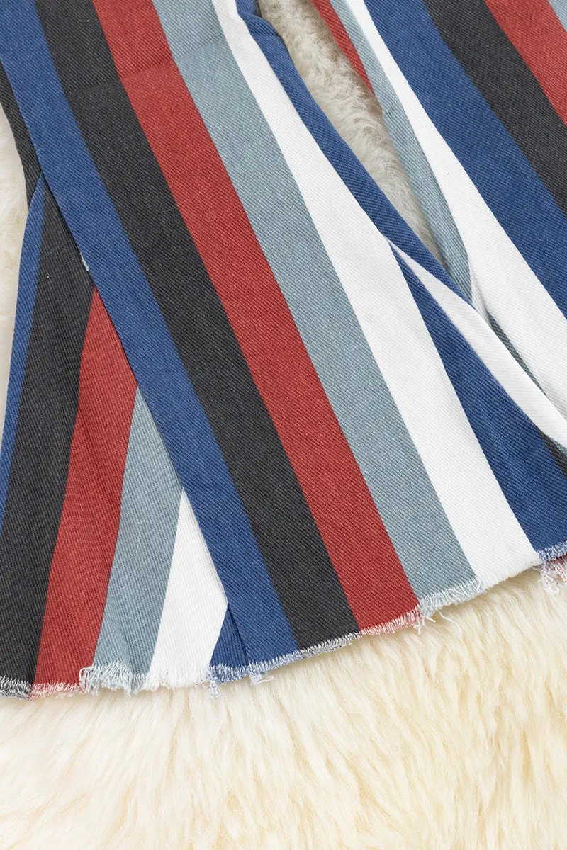 Multi-color stripe printed bootcut denim pants. PNG65153068-AMY