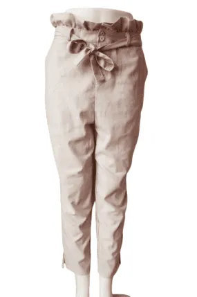 New Look women's crop, linen pants in blush pink and oatmeal size L