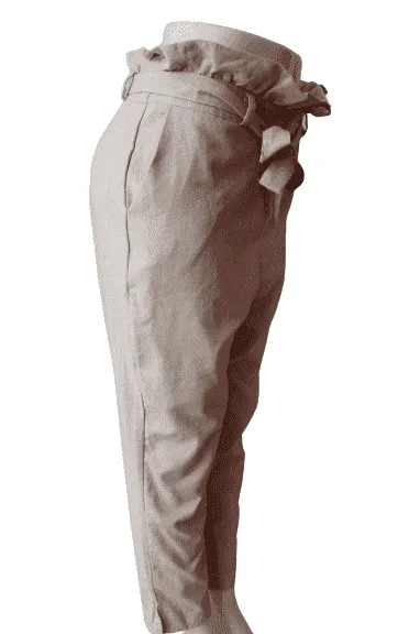 New Look women's crop, linen pants in blush pink and oatmeal size L
