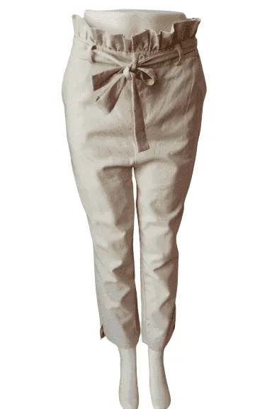 New Look women's crop, linen pants in blush pink and oatmeal size L