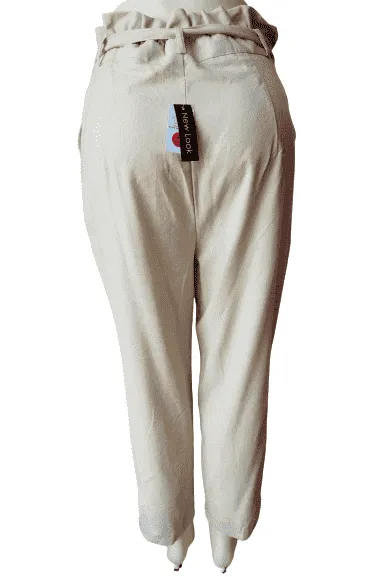 New Look women's crop, linen pants in blush pink and oatmeal size L