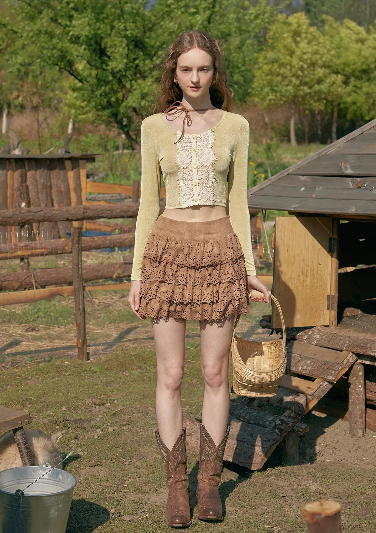 Papaya Mille-feuille Knit Cardigan