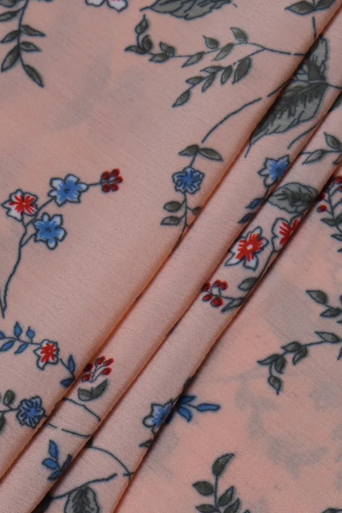 Peach Flower Print Fancy Chiffon Fabric