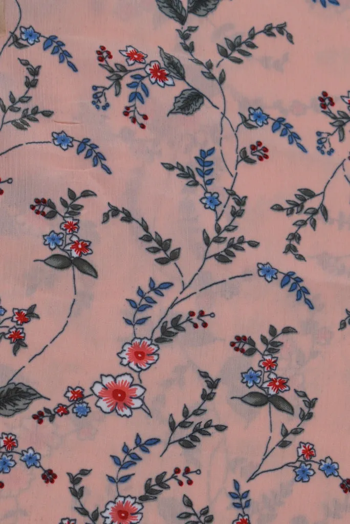 Peach Flower Print Fancy Chiffon Fabric