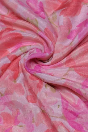 Pink Flower Print Fancy Chiffon Fabric