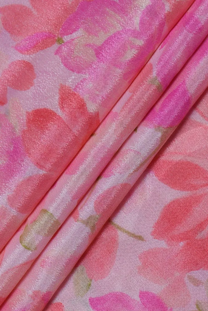 Pink Flower Print Fancy Chiffon Fabric