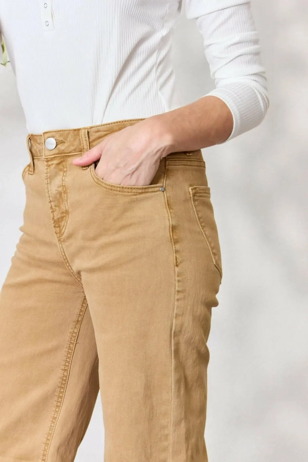 RISEN High-Waisted Wide Leg Fringe Jeans