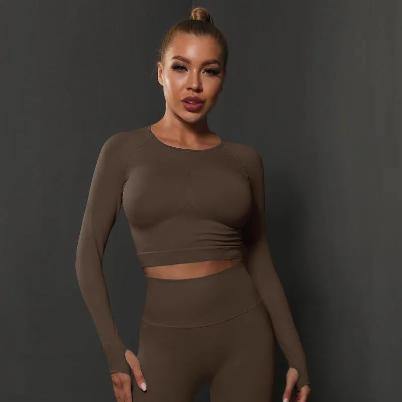 Seamless Knitted Solid Color Peach Tight Top