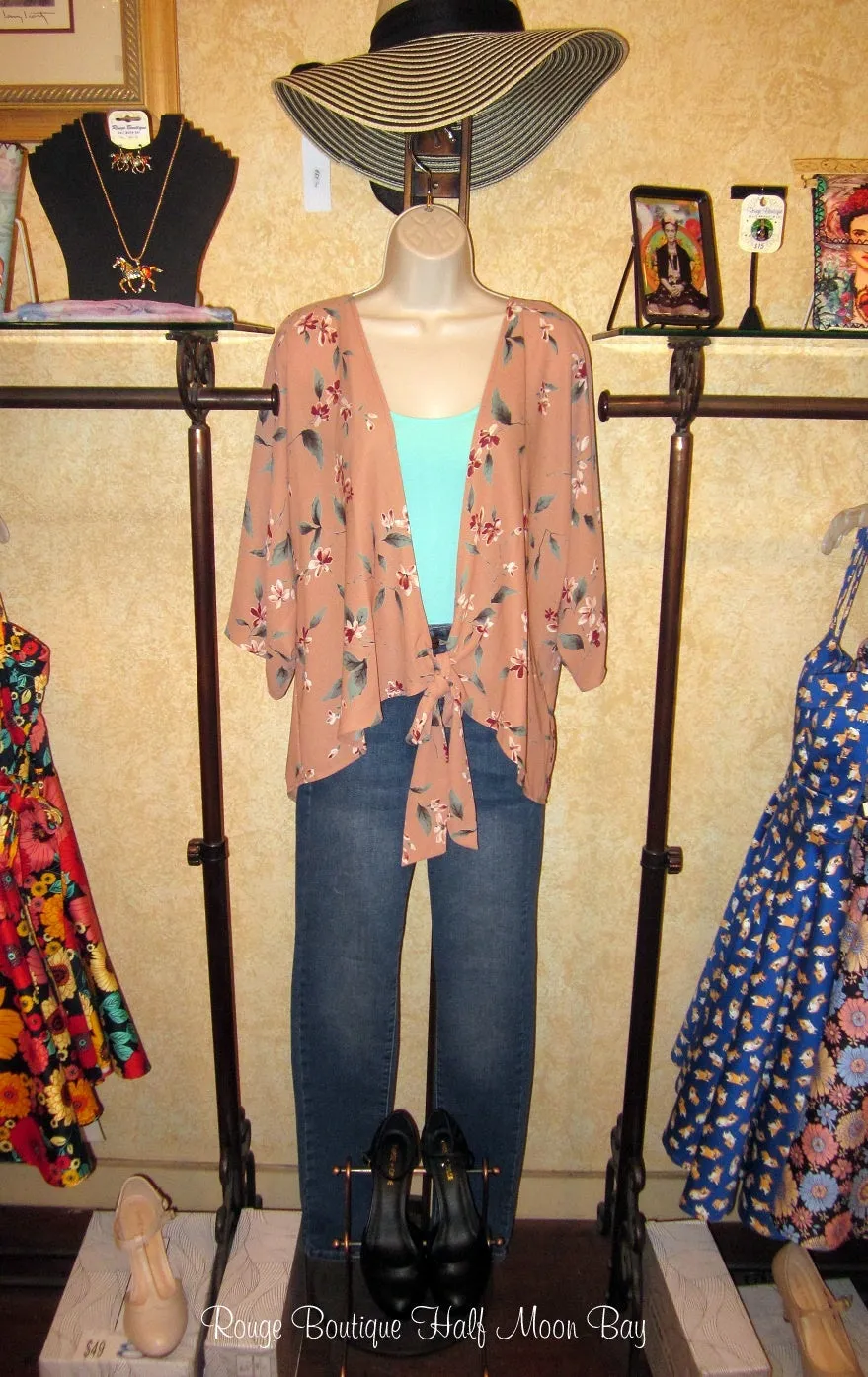 Short Sleeve Woven tie cardigan