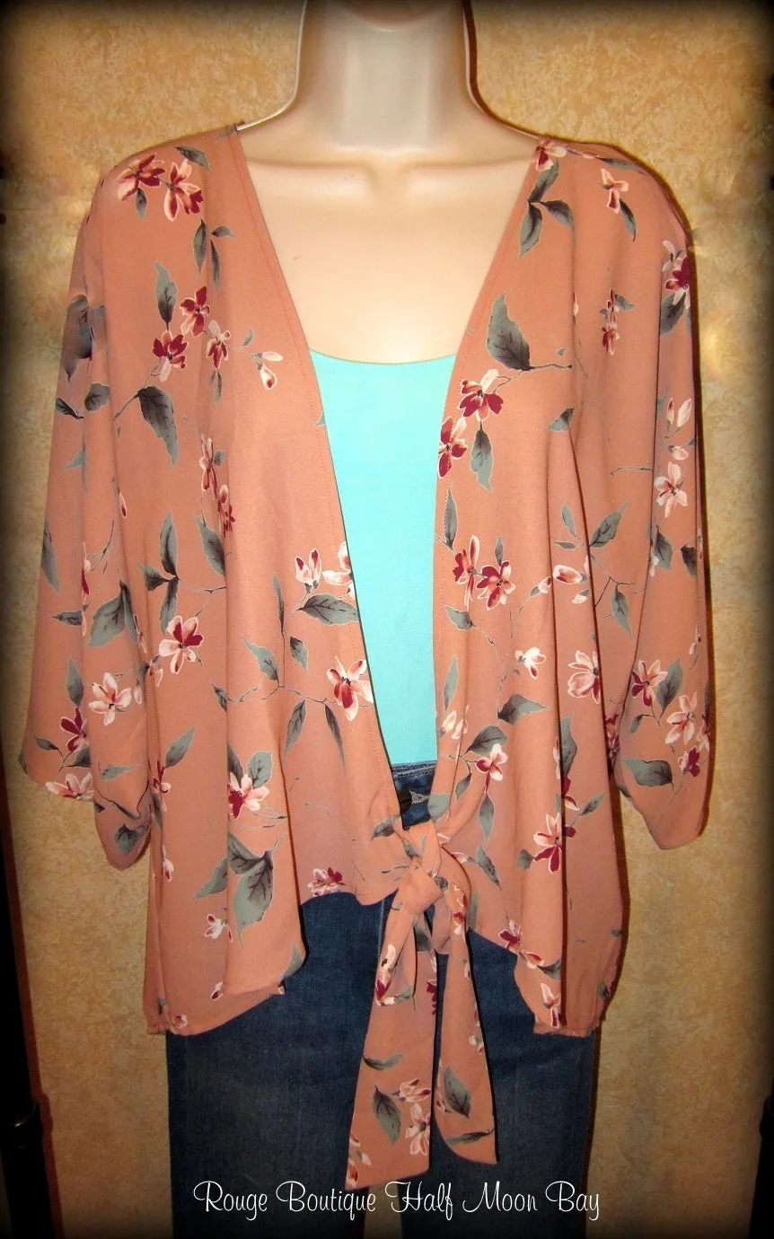 Short Sleeve Woven tie cardigan