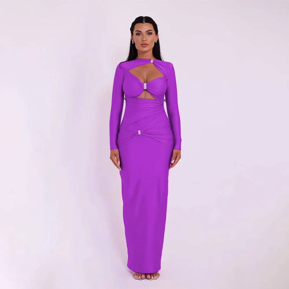 Slim-fit Hollow-out Solid Color Dress