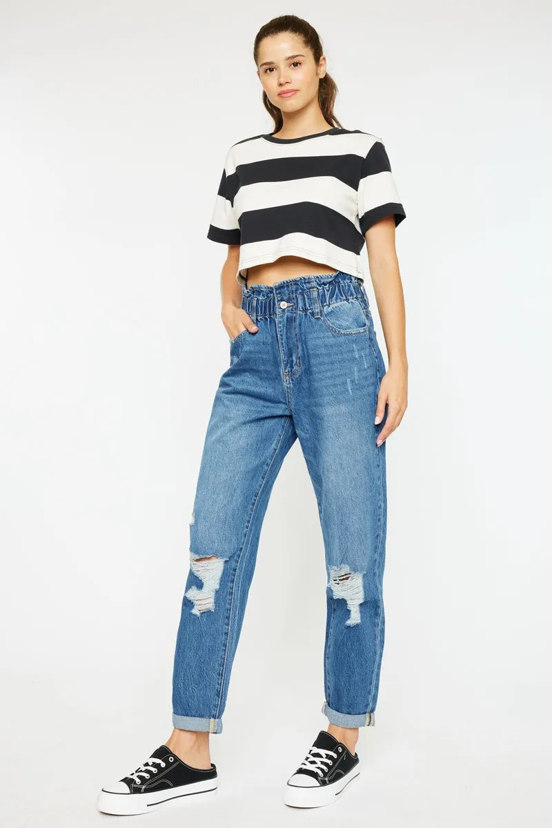 Stylish High-Waisted Paper Bag Jeans for Women
