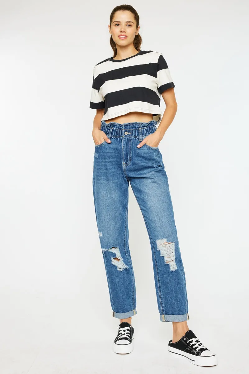 Stylish High-Waisted Paper Bag Jeans for Women