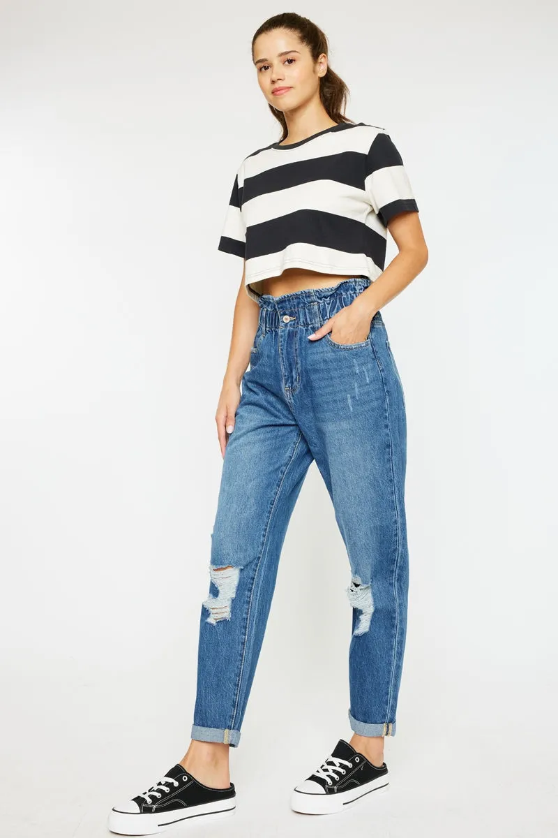 Stylish High-Waisted Paper Bag Jeans for Women