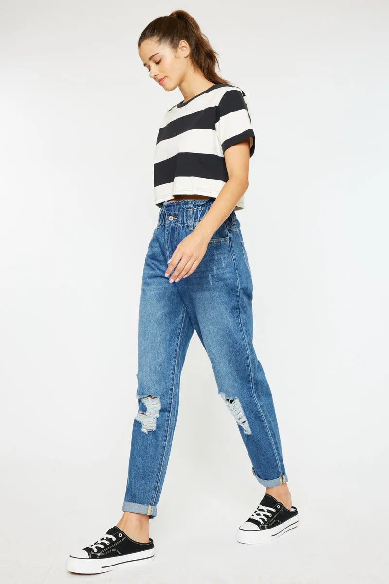 Stylish High-Waisted Paper Bag Jeans for Women