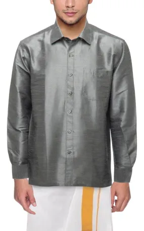 Traditional Raw Silk Shirt for men - full sleeve (Grey) - 90004A