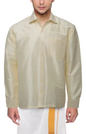 Traditional Raw Silk Shirt for men - full sleeve (Half White) - 90005A