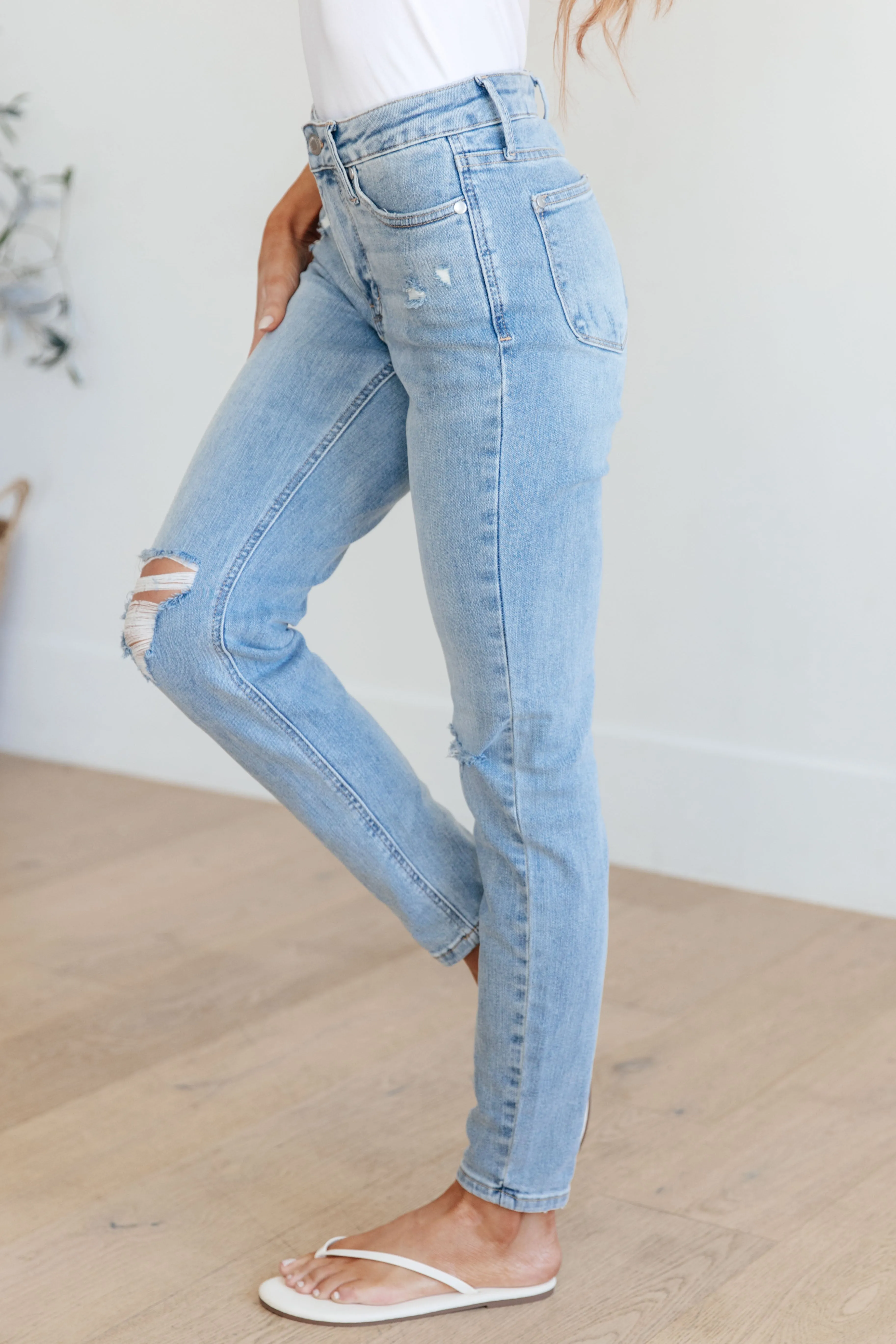 Tummy Control Distressed Skinny Jeans