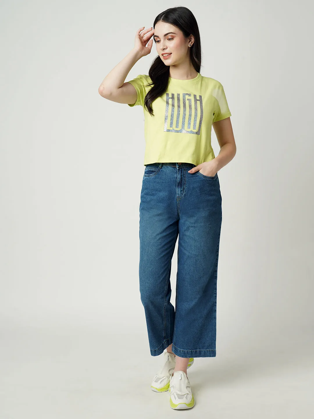 Women High-Rise Parallel Wide Leg Jeans